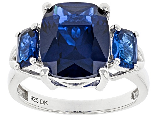 Photo of 5.19ctw Rectangular Cushion Lab Created Blue Spinel Rhodium Over Sterling Silver Ring - Size 8