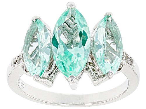 3.47ctw Marquise Lab Green Spinel With 0.05ctw Lab White Sapphire Rhodium Over Silver Ring - Size 8