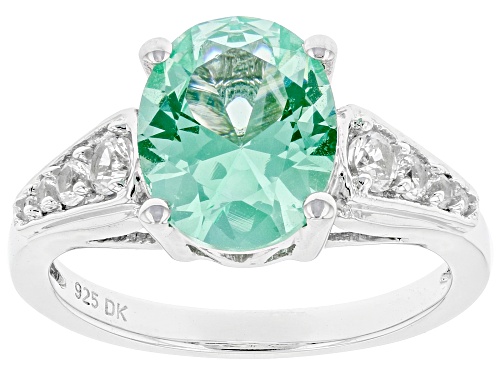 Photo of 2.30ct Oval Lab Green Spinel With Round 0.19ctw Lab White Sapphire Rhodium Over Silver Ring - Size 8