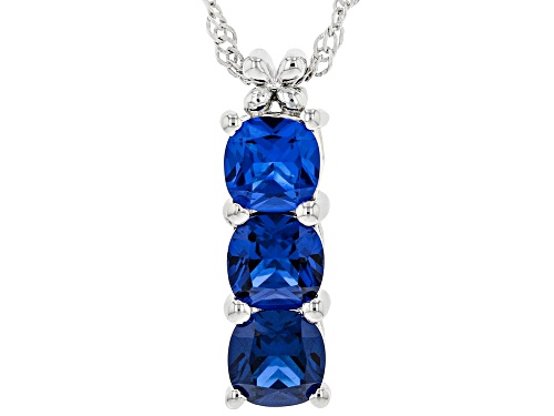 2.04ctw Rectangular Cushion Lab Created Blue Spinel Rhodium Over Sterling Silver Pendant With Chain