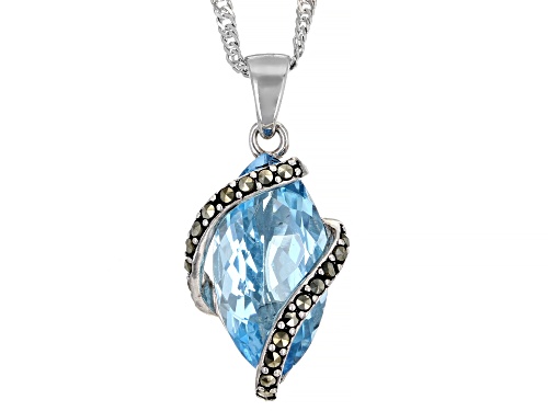 Photo of 6.00ct Glacier Topaz and Round Marcasite Rhodium Over Sterling Silver Pendant With Chain
