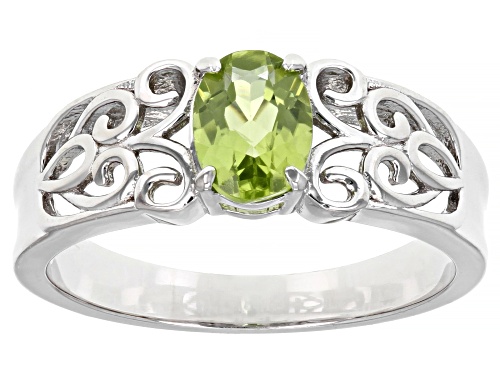 Photo of 0.72ct Oval Manchurian Peridot™ Rhodium Over Sterling Silver Ring - Size 7