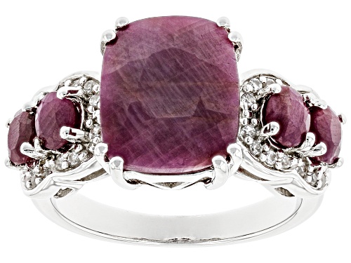 Photo of 6.54ctw Indian Ruby With 0.19ctw Round White Zircon Rhodium Over Sterling Silver Ring - Size 7