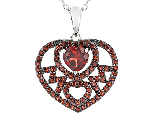 Photo of 0.90ct Heart shape And 0.79ctw Round Vermelho Garnet™ Rhodium Over Silver MOM Pendant With Chain