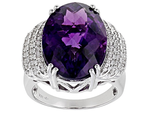Photo of 10.00ct Oval African Amethyst With 0.34ctw Round White Zircon Rhodium Over Sterling Silver Ring - Size 7