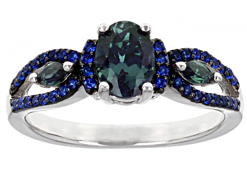 Photo of 0.91ctw Lab Created Alexandrite With 0.26ctw Lab Blue Spinel Rhodium Over Sterling Silver Ring - Size 7