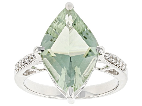 Photo of 3.84ct Cushion Prasiolite With 0.09ctw White Zircon Rhodium Over Sterling Silver Ring - Size 8