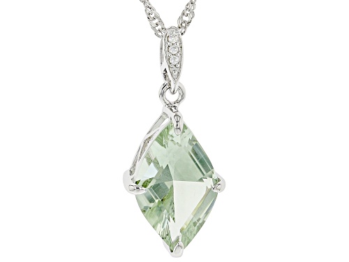 Photo of 3.84ct Cushion Prasiolite With 0.05ctw White Zircon Rhodium Over Sterling Silver Pendant With Chain