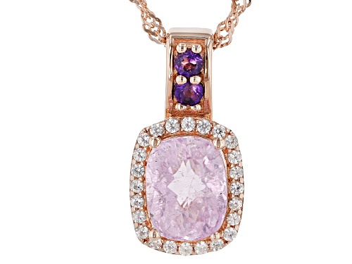 2.16ct Kunzite With 0.37ctw Amethyst & 0.23ctw White Zircon 18k Rose Gold Over Silver Pendant/Chain