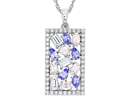 3.35ctw Tanzanite, Morganite, Aquamarine & White Zircon Rhodium Over Sterling Silver Pendant/Chain