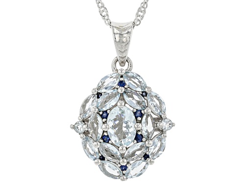 Photo of 2.10ctw Mixed Shape Aquamarine With .08ctw Blue Sapphire Rhodium Over Silver Pendant With Chain