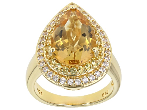 4.09ctw Brazilian Citrine, White Zircon & Yellow Sapphire 18k Yellow Gold Over Sterling Silver Ring - Size 8