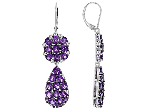 Photo of 5.55ctw African Amethyst With 0.18ctw White Zircon Rhodium Over Sterling Silver Earrings