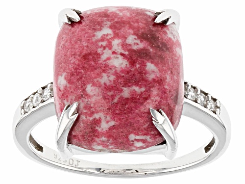 14x12mm Rectangular Cushion Thulite And 0.05ctw White Zircon Rhodium Over Sterling Silver Ring - Size 8