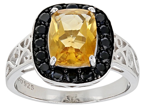 Photo of 1.58ct Citrine And 0.60ctw Black Spinel Rhodium Over Sterling Silver Ring - Size 8