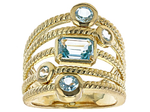 1.83ctw Mixed Shape Glacier Topaz™ 18k Yellow Gold Over Sterling Silver Multi-Row Ring - Size 7