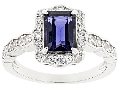 Photo of 1.00ct Octagonal Iolite With 0.54ctw Round White Zircon Rhodium Over Sterling Silver Ring - Size 8