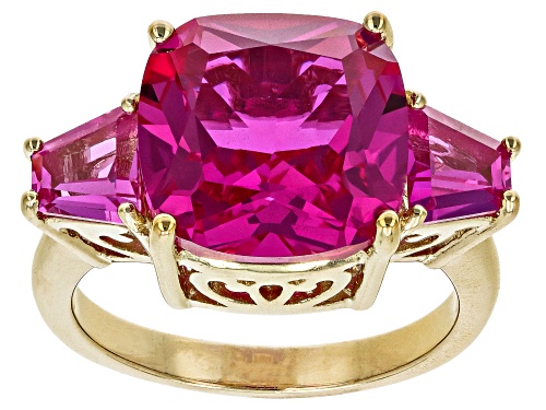 Photo of 8.93ctw Lab Created Pink Sapphire 18k Yellow Gold Over Sterling Silver Ring - Size 7