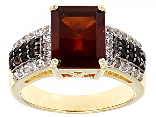 Photo of 3.15ct Hessonite Garnet With 0.43ctw Smoky Quartz & White Zircon 18K Yellow Gold Over Silver Ring - Size 9