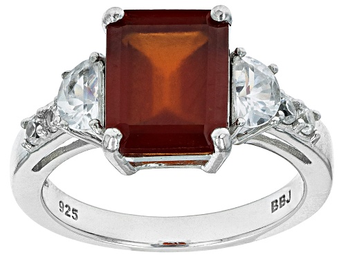 Photo of 3.00ctw Octagonal Hessonite Garnet With 0.78ctw White Zircon Rhodium Over Sterling Silver Ring - Size 7