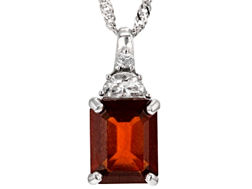 Photo of 3.00ctw Hessonite Garnet With 0.38ctw White Zircon Rhodium Over Sterling Silver Pendant With Chain