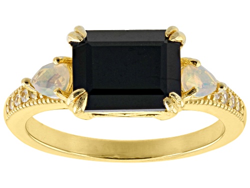Photo of 1.75ct Black Spinel, 0.15ctw Ethiopian Opal With 0.07ctw Zircon 18k Yellow Gold Over Silver Ring - Size 8