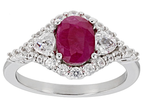 Photo of 1.48ct Ruby With 1.40ctw White Zircon Rhodium Over Sterling Silver Ring - Size 9