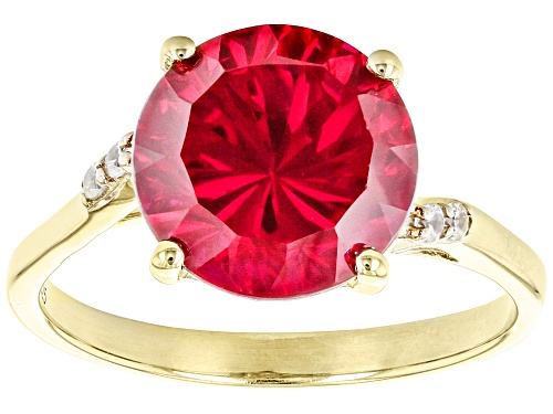 4.46ct Lab Spinfire™ Cut Ruby With 0.06ctw White Zircon 18k Yellow Gold Over Sterling Silver Ring - Size 9