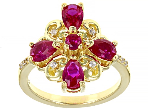 Photo of 1.72ctw Lab Created Ruby And 0.13ctw White Zircon 18k Yellow Gold Over Sterling Silver Ring - Size 10