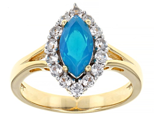 Photo of 0.45ct Marquise Paraiba Blue Opal And 0.63ctw White Zircon 18k Yellow Gold Over Sterling Silver Ring - Size 9