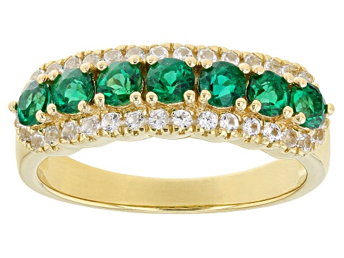 0.59ctw Lab Emerald And 0.29ctw Lab White Sapphire 18k Yellow Gold Over Sterling Silver Band Ring - Size 10
