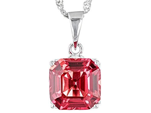 4.93ct Lab Created Padparadscha Sapphire Rhodium Over Sterling Silver Solitaire Pendant with Chain