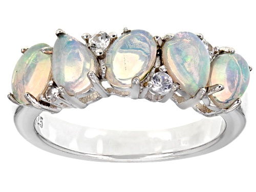 Photo of 1.40ctw Ethiopian Opal And 0.12ctw White Zircon Rhodium Over Sterling Silver Band Ring - Size 8