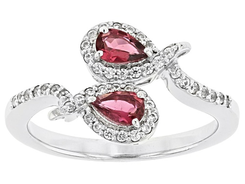 Photo of 0.34ctw Pink Tourmaline With 0.26ctw Round Zircon Rhodium Over Sterling Silver Ring - Size 8
