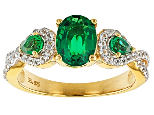 1.24ctw Lab Emerald With 0.37ctw Lab White Sapphire 18K Yellow Gold Over Sterling Silver Ring - Size 8