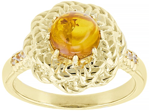 Photo of 7mm Round Amber And 0.06ctw White Zircon 18k Yellow Gold Over Sterling Silver Ring - Size 9