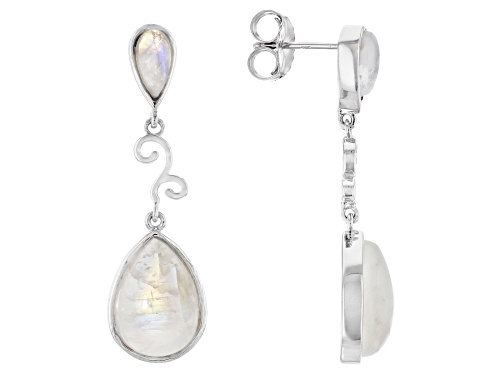 14x10mm And 8x4mm Pear Shaped Rainbow Moonstone Rhodium Over Silver Dangle Earrings