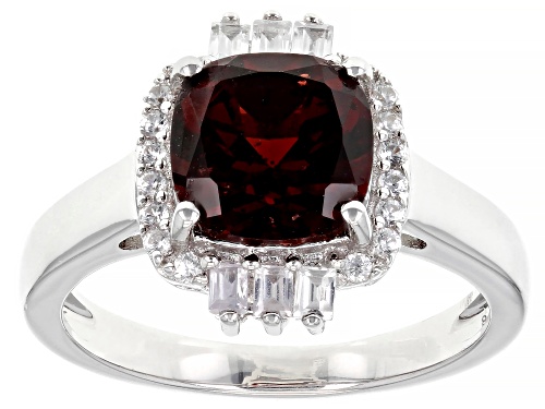 2.67ct Cushion Vermelho Garnet™ With 0.53ctw White Zircon Rhodium Over Sterling Silver Ring - Size 10