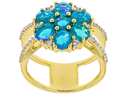 Photo of 1.38ctw Paraiba Blue Opal With 0.54ctw White Zircon 18k Yellow Gold Over Sterling Silver Ring - Size 8