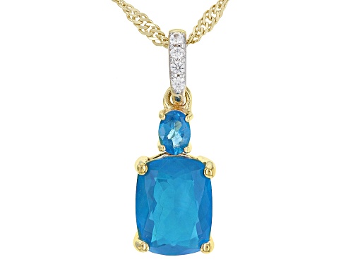 Photo of .95ct Paraiba Blue Opal With .16ctw Apatite &  Zircon 18k Yellow Gold Over Silver Pendant Chain