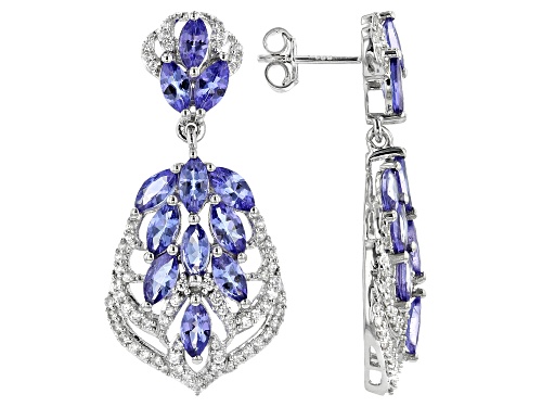 4.90CTW TANZANITE WITH 1.07CTW WHITE ZIRCON RHODIUM OVER STERLING SILVER DANGLE EARRINGS