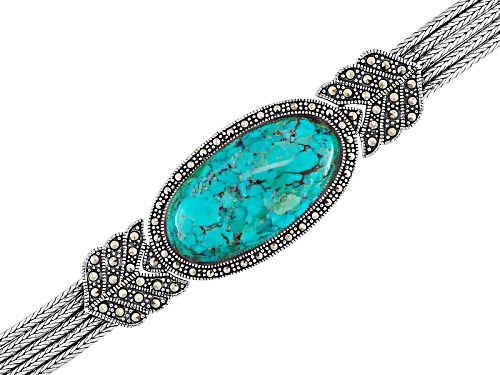 Photo of 32x16mm Oval Cabochon Turquoise with Marcasite Sterling Silver Bracelet - Size 8
