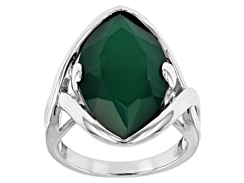 Photo of 7.10ct marquise Green Onyx Rhodium Over Silver Solitaire Ring - Size 8