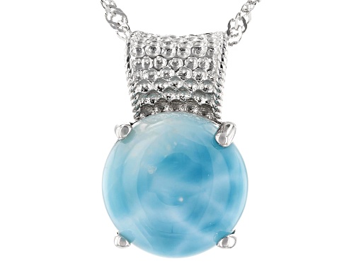 Photo of 12mm Round Cabochon Larimar Rhodium Over Sterling Silver Solitaire Pendant With Chain