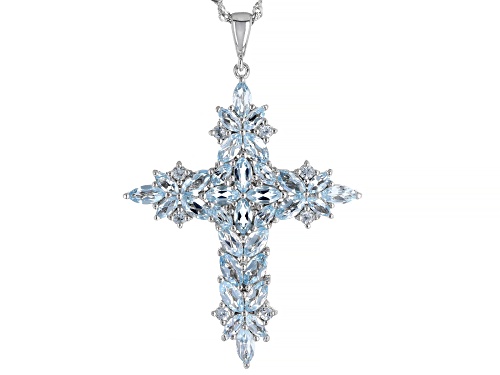 Photo of 3.80ctw Marquise & .28ctw Round Glacier Topaz™ Rhodium Over Sterling Silver Cross Pendant with Chain