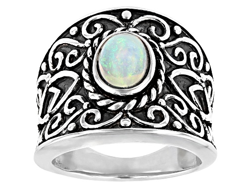 .76CT OVAL CABOCHON ETHIOPIAN OPAL RHODIUM OVER STERLING SILVER RING - Size 8