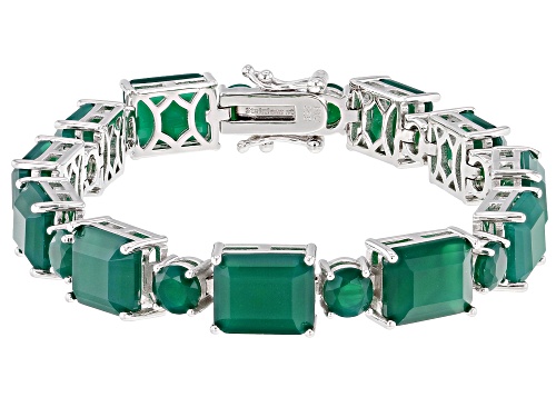 Photo of 31.54CTW MIXED SHAPES GREEN ONYX RHODIUM OVER STERLING SILVER BRACELET - Size 8
