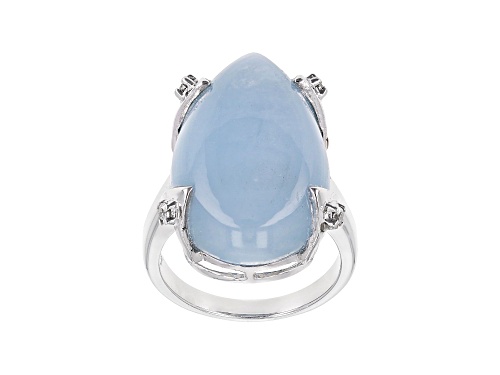 25x15mm "Dreamy" Aquamarine with .10ctw White Zircon Rhodium over Sterling Silver Ring - Size 7