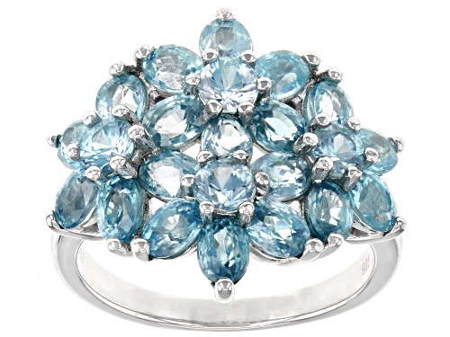 3.88ctw Oval and .78ctw Round Blue Zircon Rhodium Over Sterling Silver Ring - Size 6