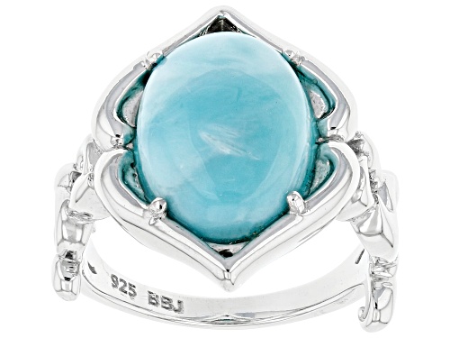 Photo of 14x10mm Oval Larimar Rhodium Over Sterling Silver Ring - Size 7